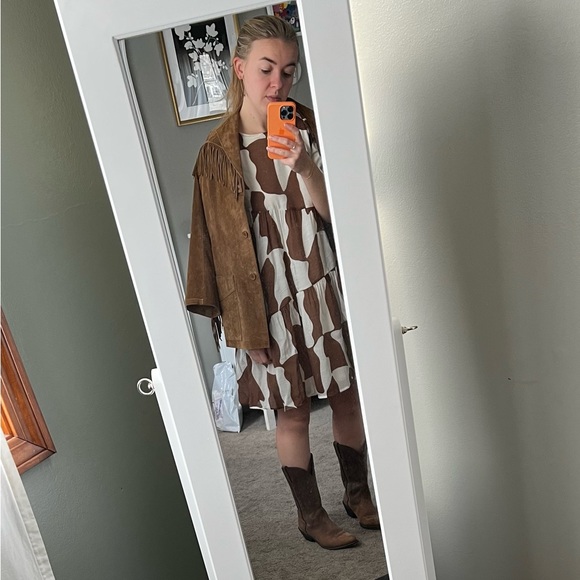 SOLD - Printed Moon River Dress with Puff Sleeves - Picture 3 of 3